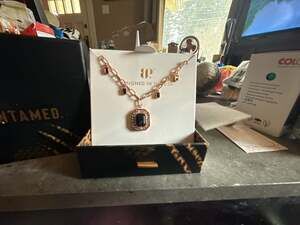 BP Pulse Between Strikes Rose Gold Plated Lab Created Onyx Sandstone Necklace